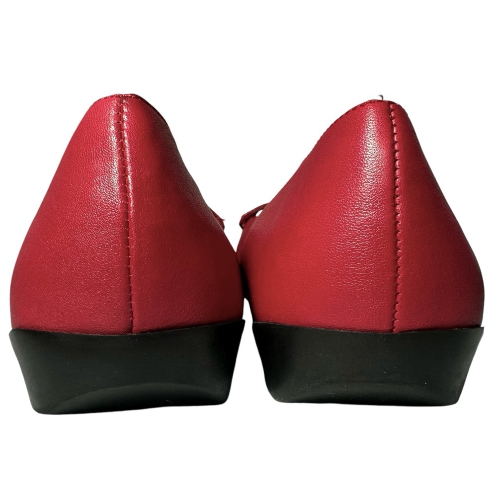 Ann Marino Red Leather Moccasin Loafers with Gold Buckle - Picture 7 of 11